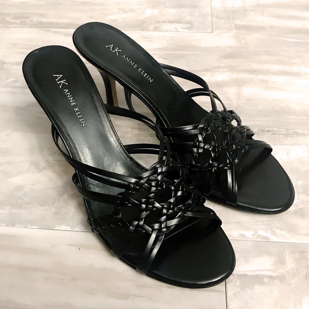 Anne Klein black leather slip in heels